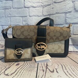 Coach Signature Canvas and Black Leather Women's Bag Set
